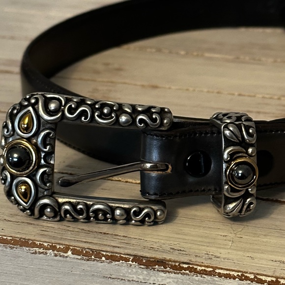 Vicenza Genuine Italian Calfskin Belt Black Size 30 401 Silver Buckle Gold - Picture 10 of 15